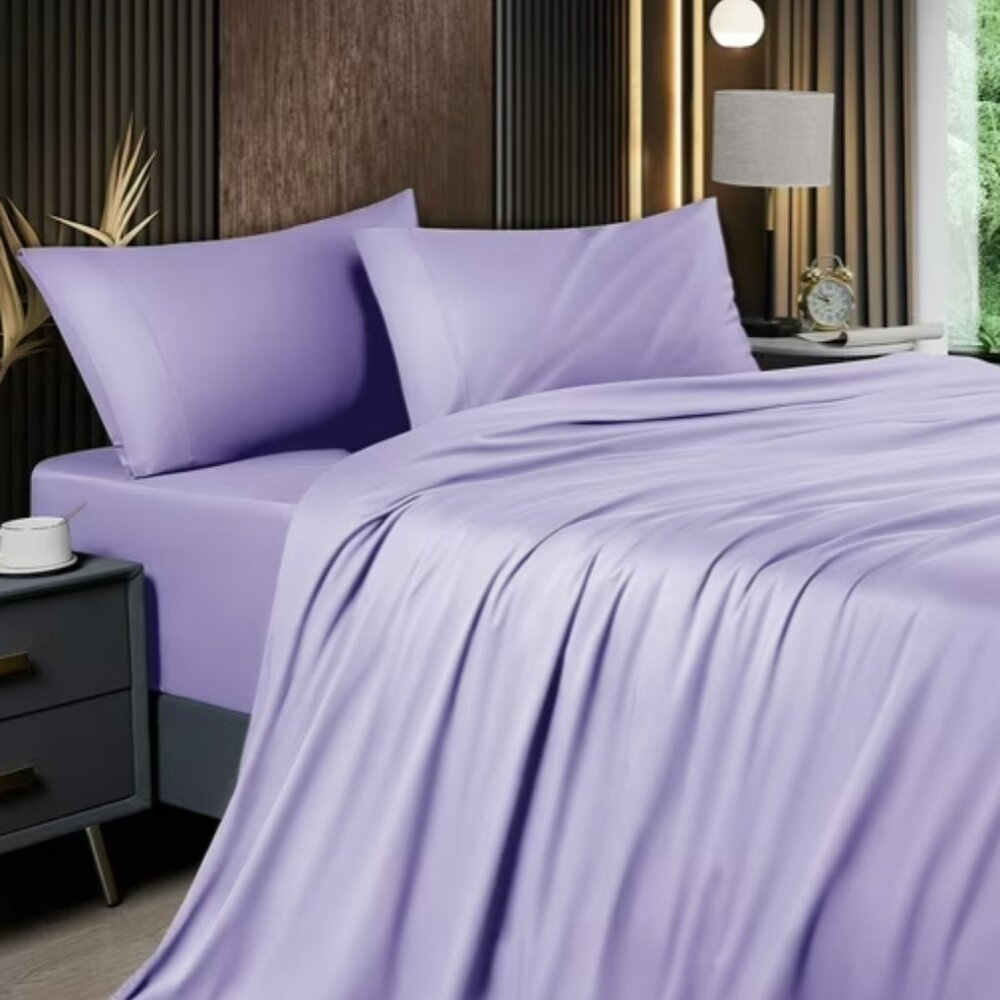 Shilucheng Light Purple Bamboo Microfiber Flat Sheet, Queen Flat SHEET ONLY